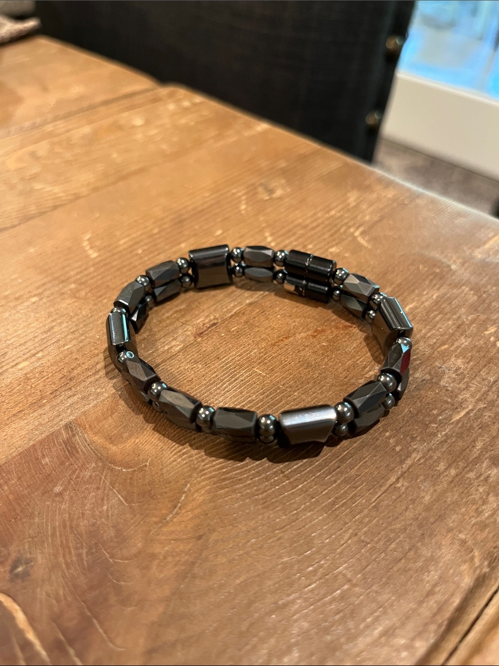 Hematite Tone Beaded magnetic Bracelet - Dark Metallic